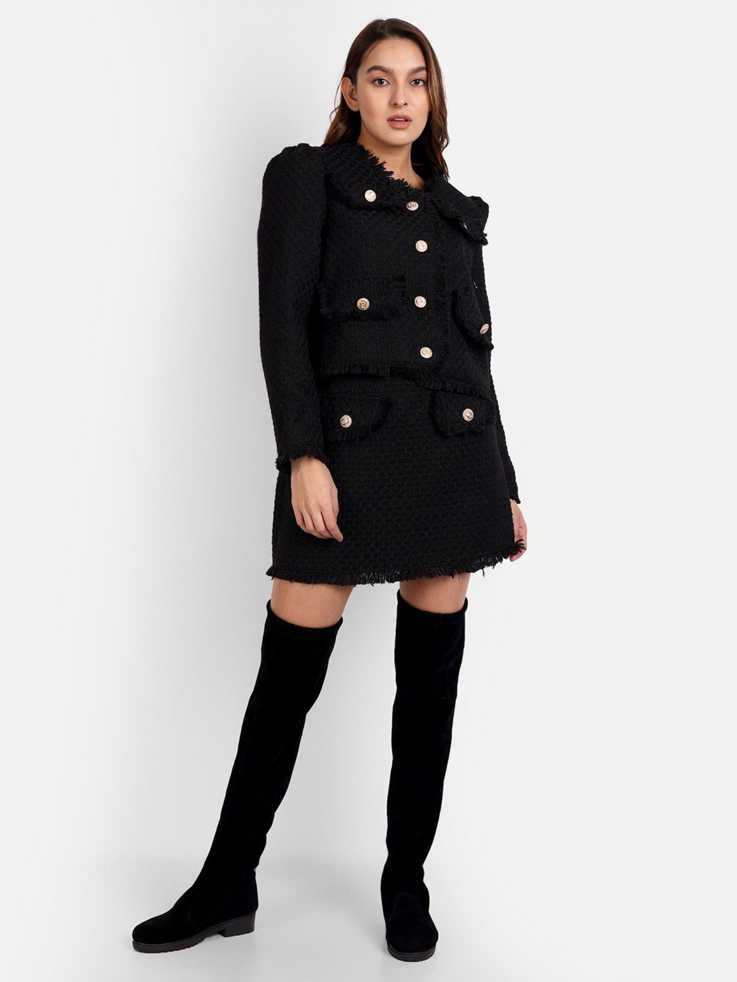 black tweed short jacket with short a-line skirt (set of 2)