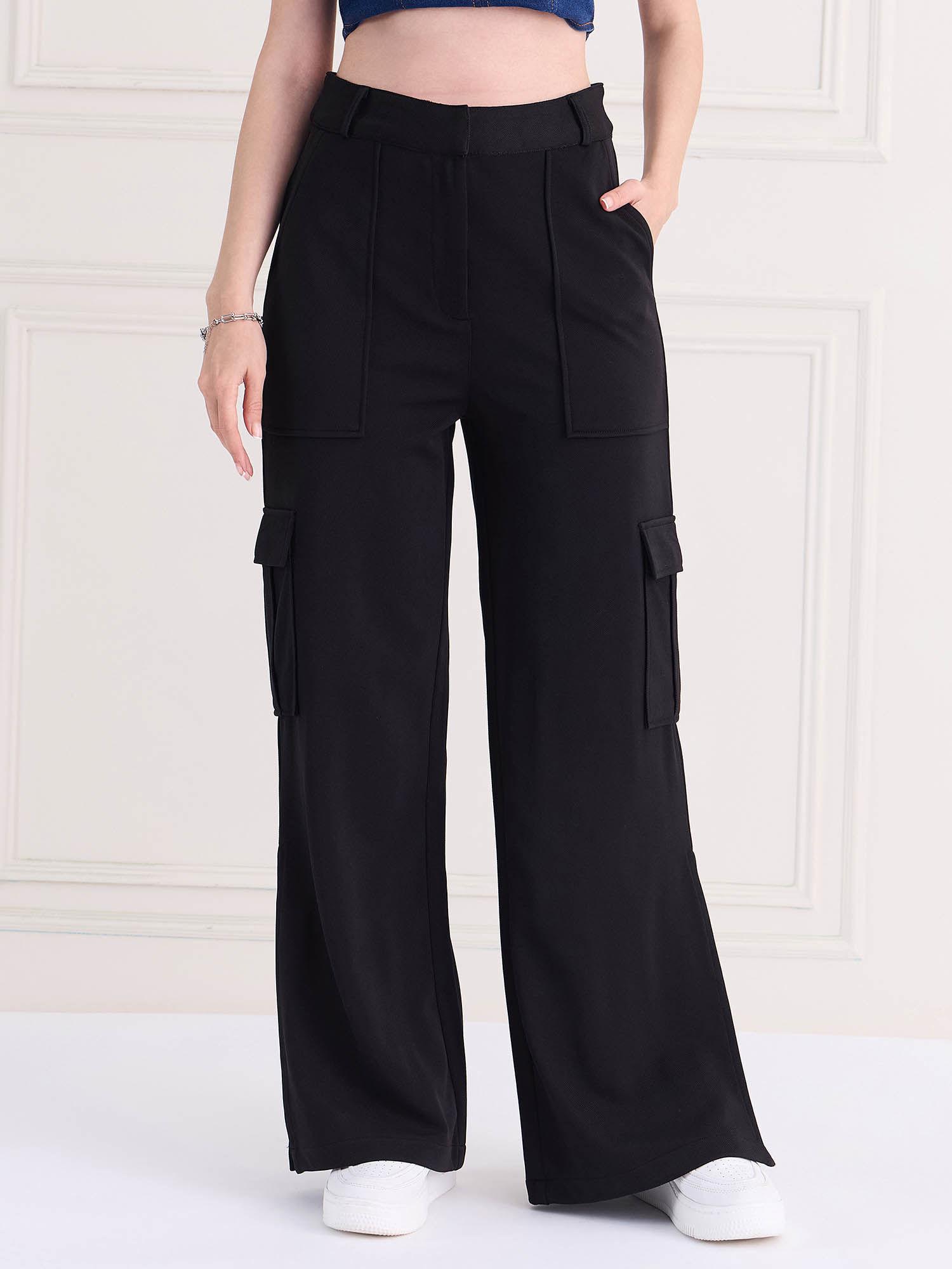 black twill cargo pant with side slit