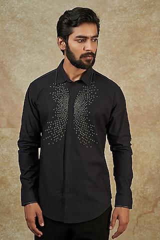black twill embroidered shirt