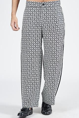 black twill silk printed trousers