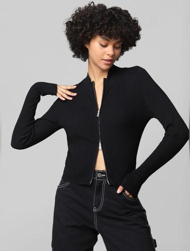 black twin-zipped cardigan