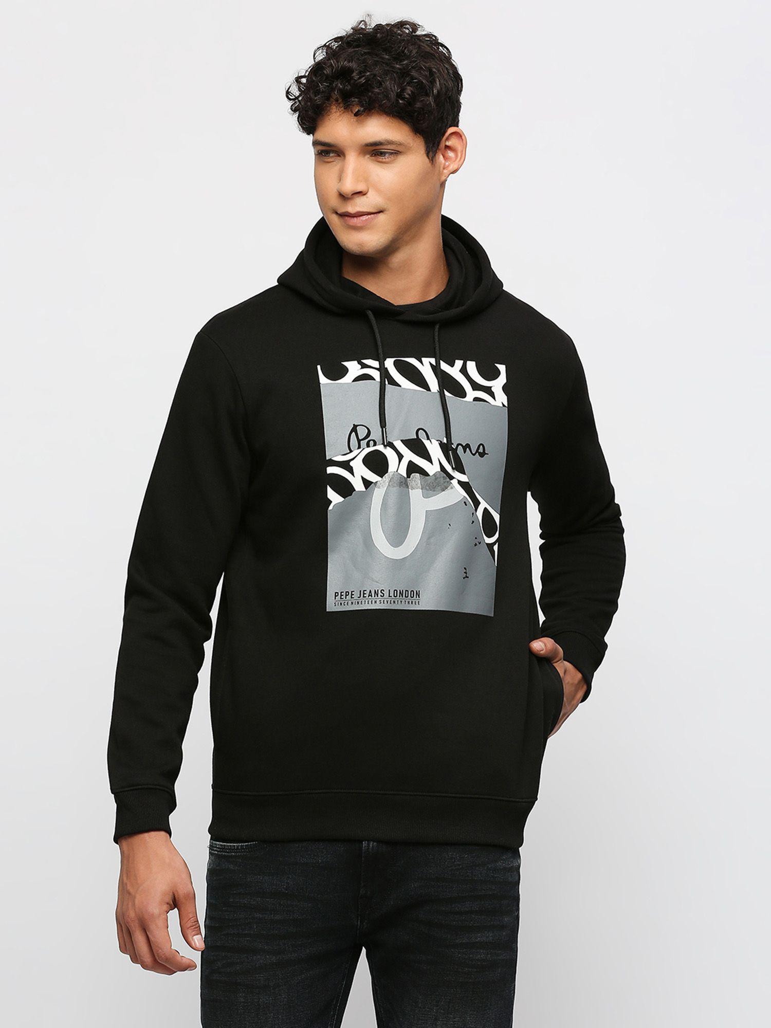 black typography printed hooded sweatshirt