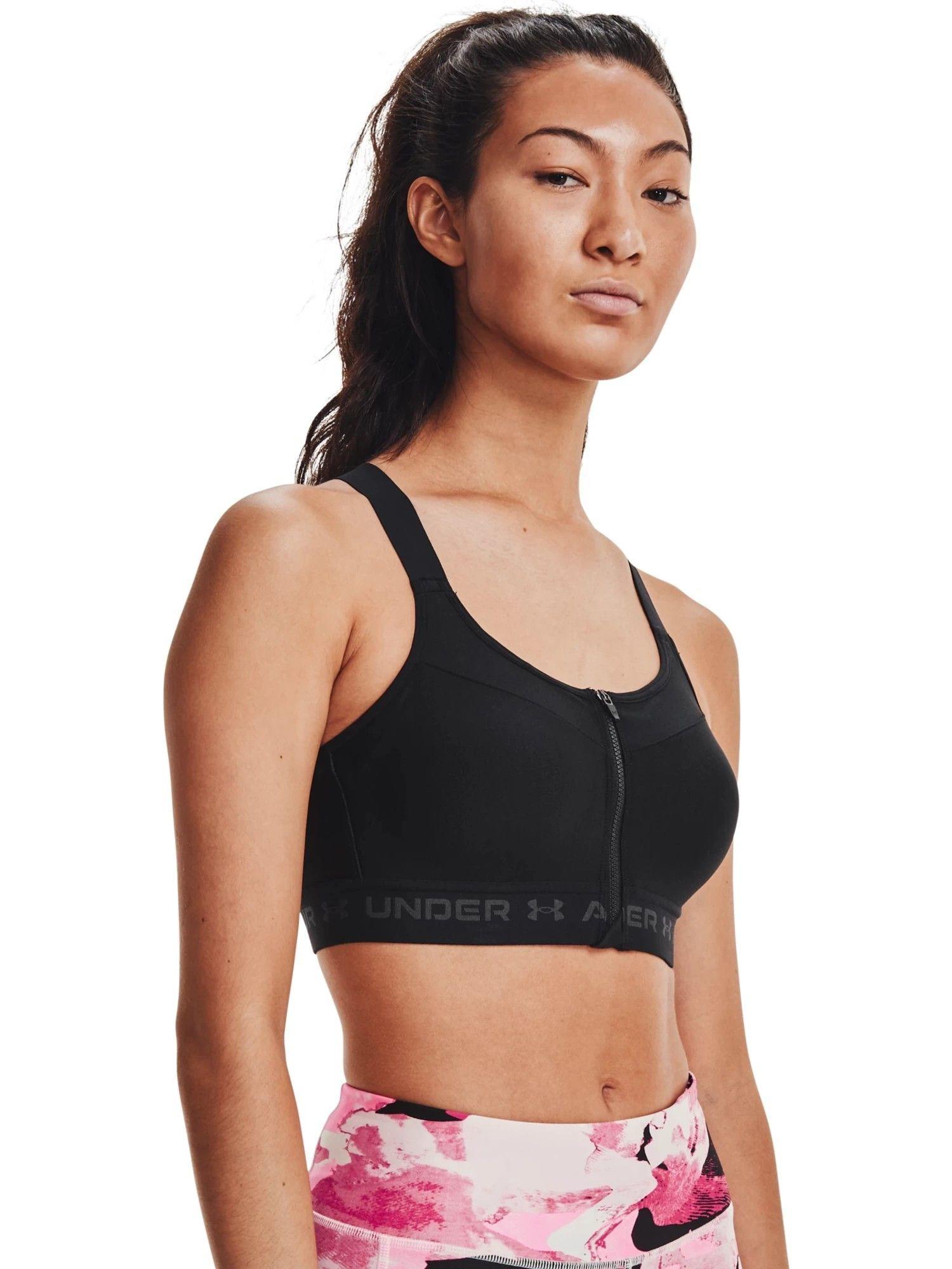 black ua armour high crossback zip sports bra