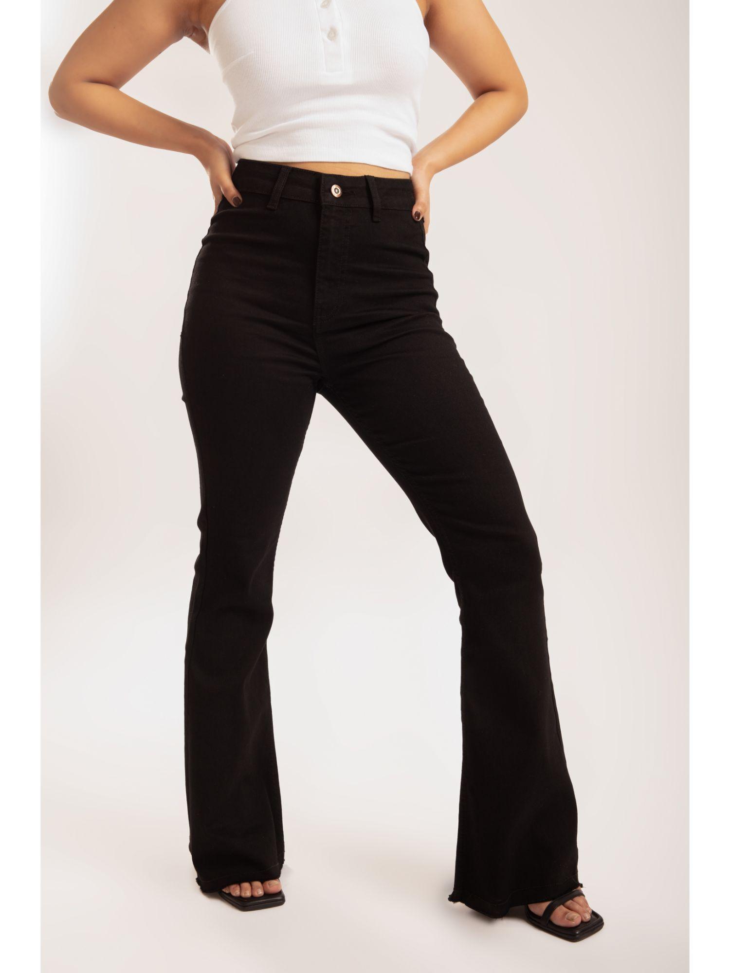 black ultra high rise flare jeans