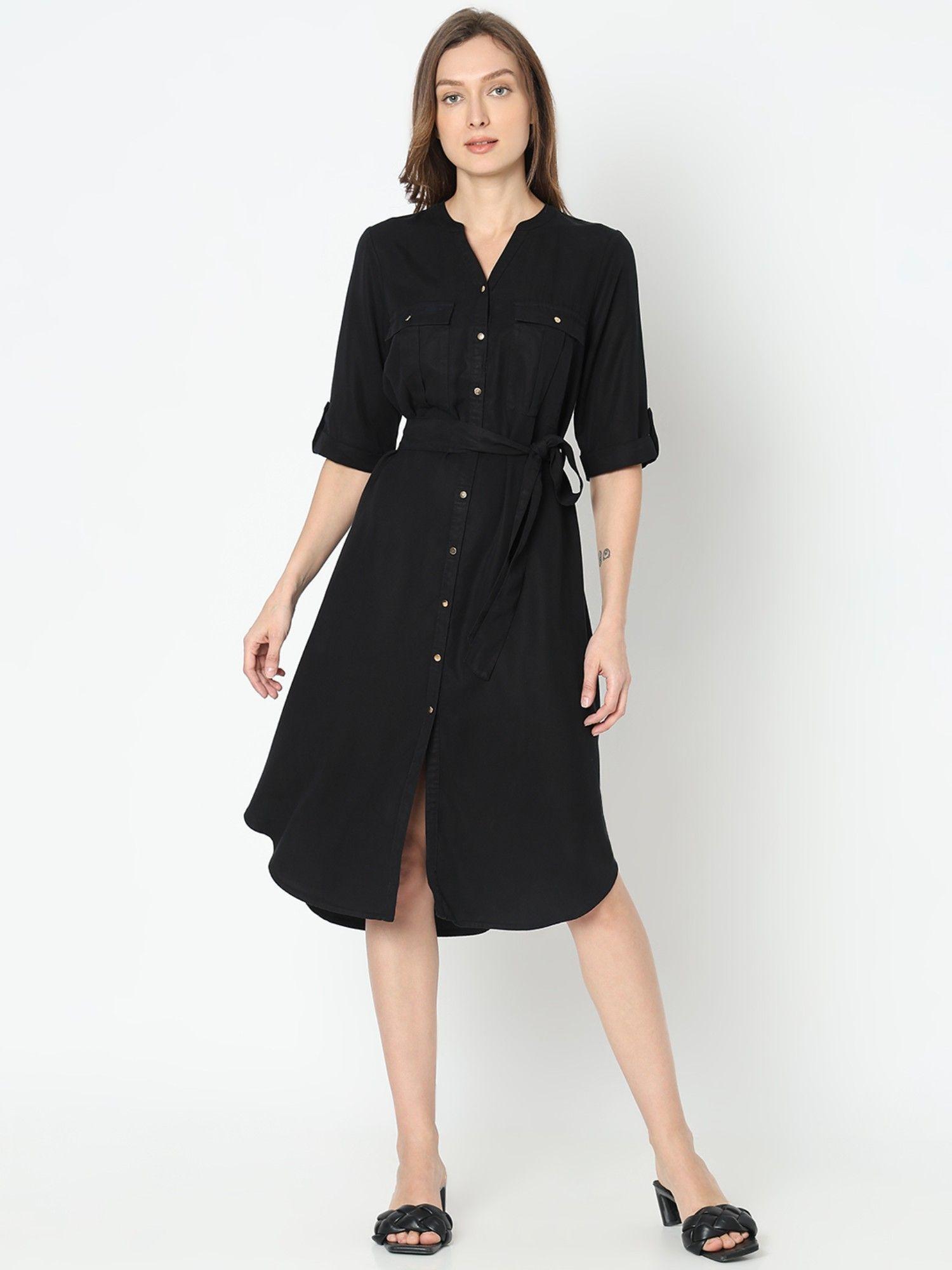 black utility shirt dress (set of 2)