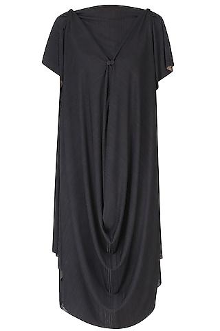 black v neck cowl draped dress