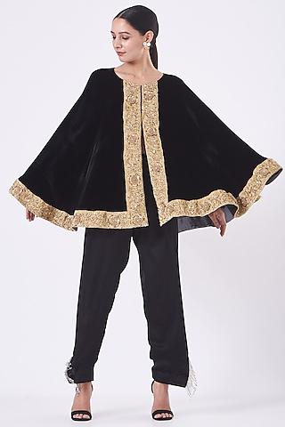 black velvet embroidered cape