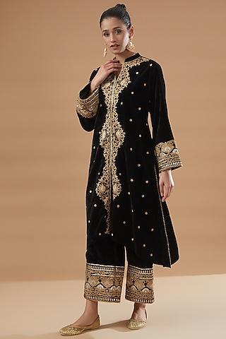 black velvet embroidered kurta set