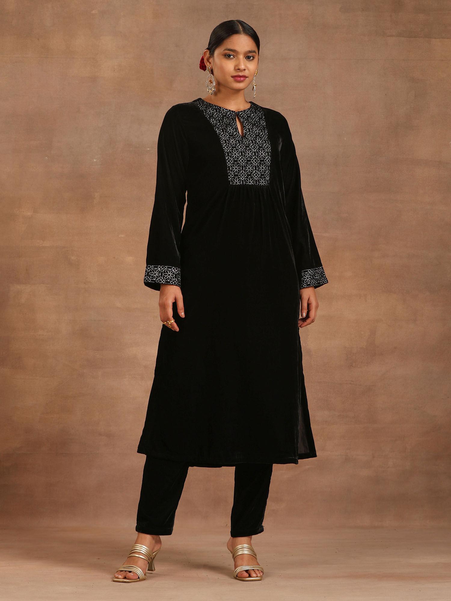 black velvet embroidered kurta