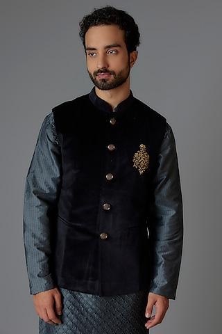 black velvet hand embroidered bundi jacket