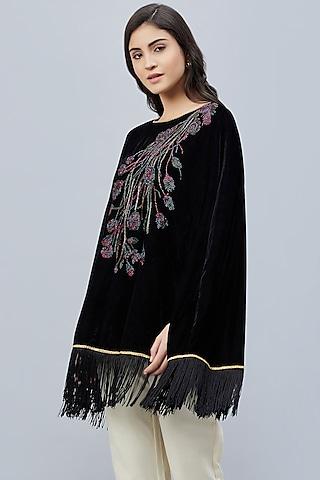 black velvet hand embroidered poncho