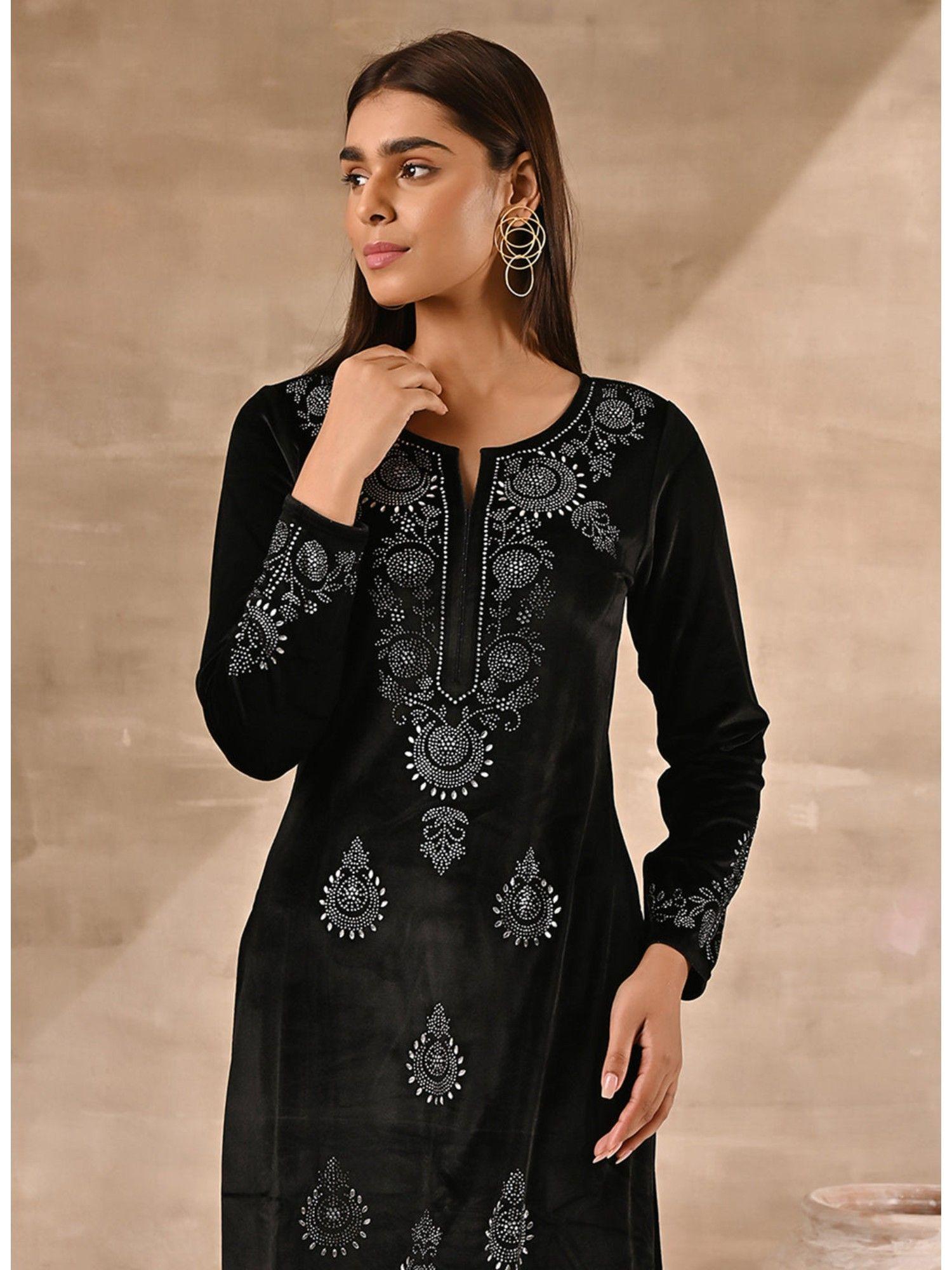 black velvet kurta with fine mirror work