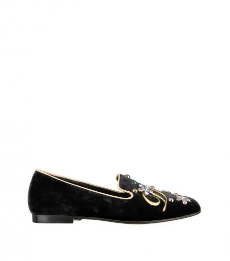 black velvet logo embroidered loafers