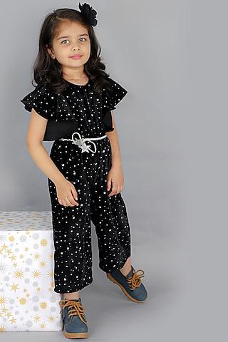 black velvet printed jumpsuit for girls