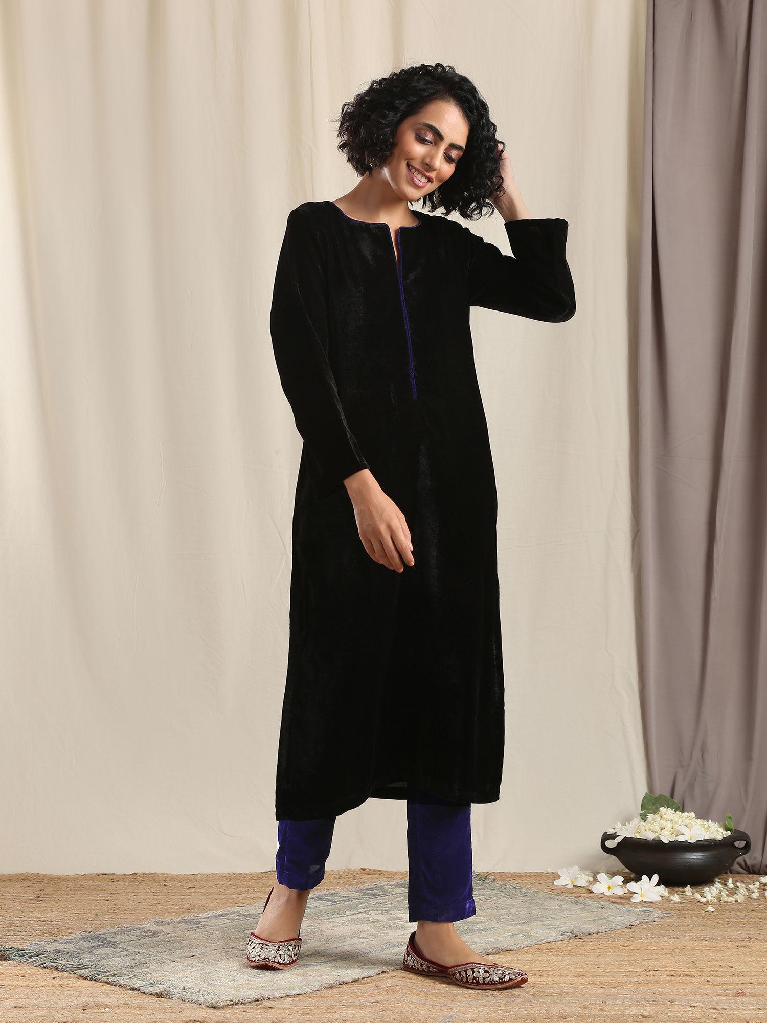 black velvet slit kurta