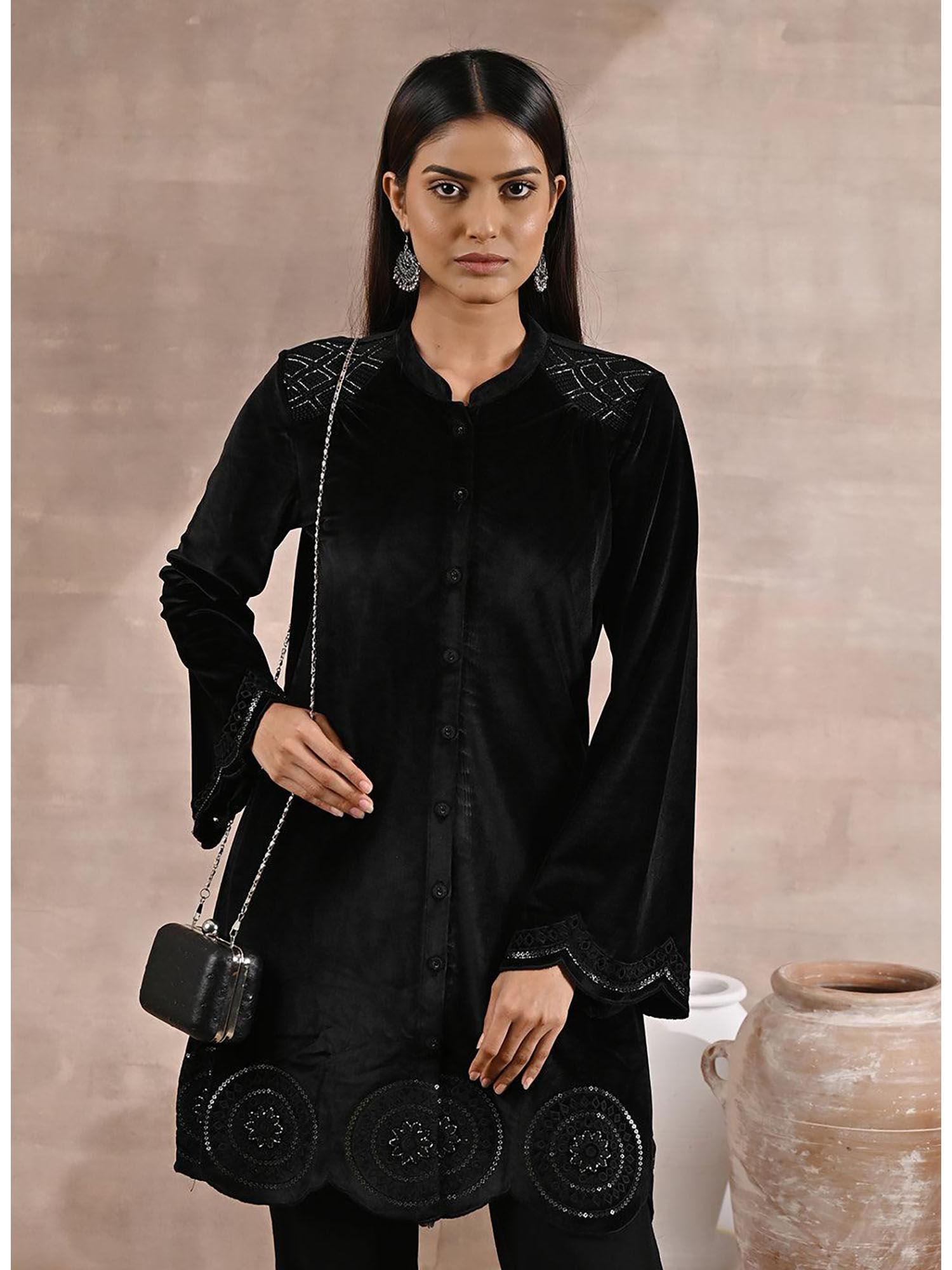 black velvet tunic with cut work & hand embroidery