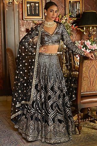 black velvet zari & sequins embroidered lehenga set