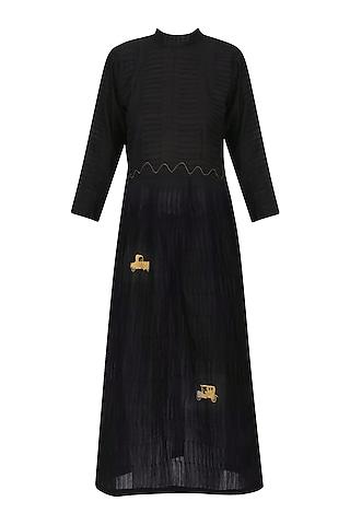 black vintage car motif embroidered tunic dress