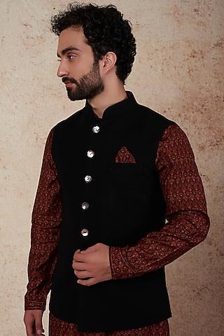 black viscose crepe nehru jacket