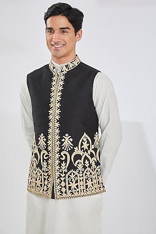 black viscose embroidered bundi jacket