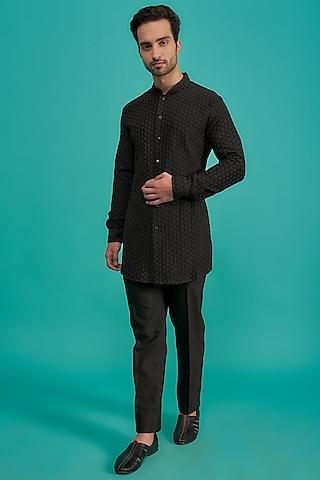 black viscose embroidered kurta set