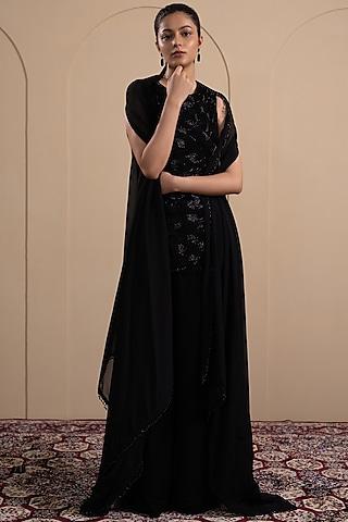 black viscose georgette cutdana embroidered kurta set
