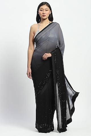 black viscose georgette embroidered saree