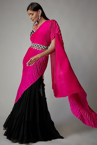 black viscose georgette pant saree set