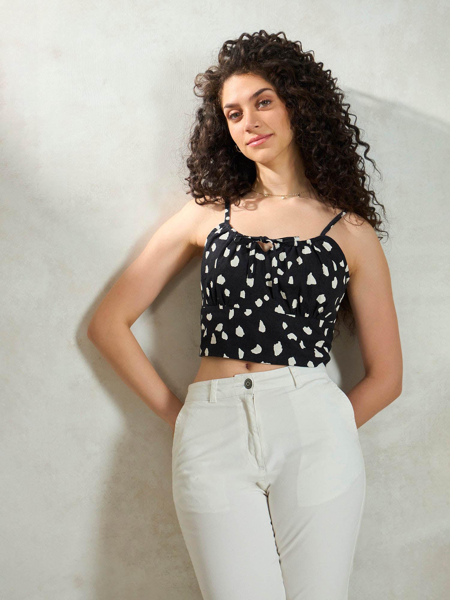 black viscose linen crop top