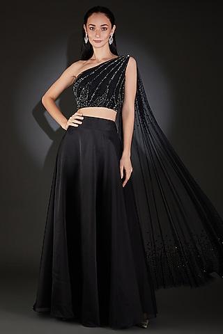 black viscose sequins embroidered flared lehenga set