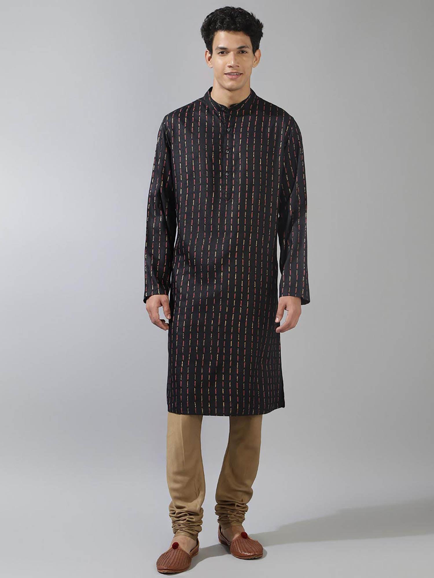 black viscose silk printed slim fit kurta