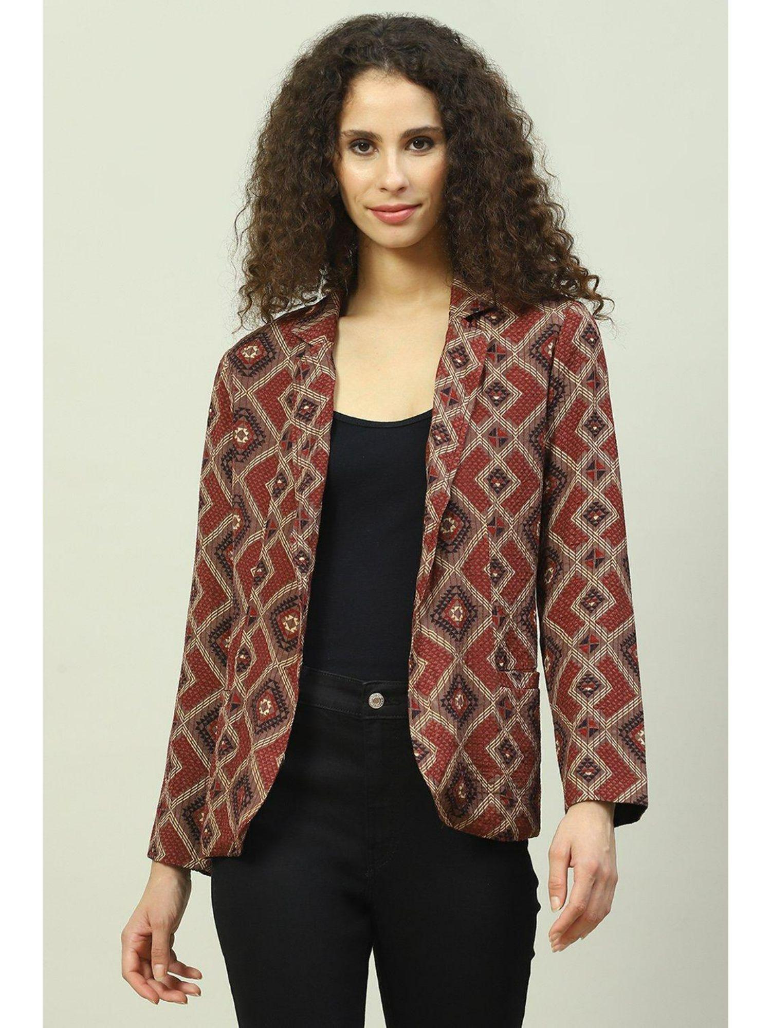 black viscose straight printed jacket