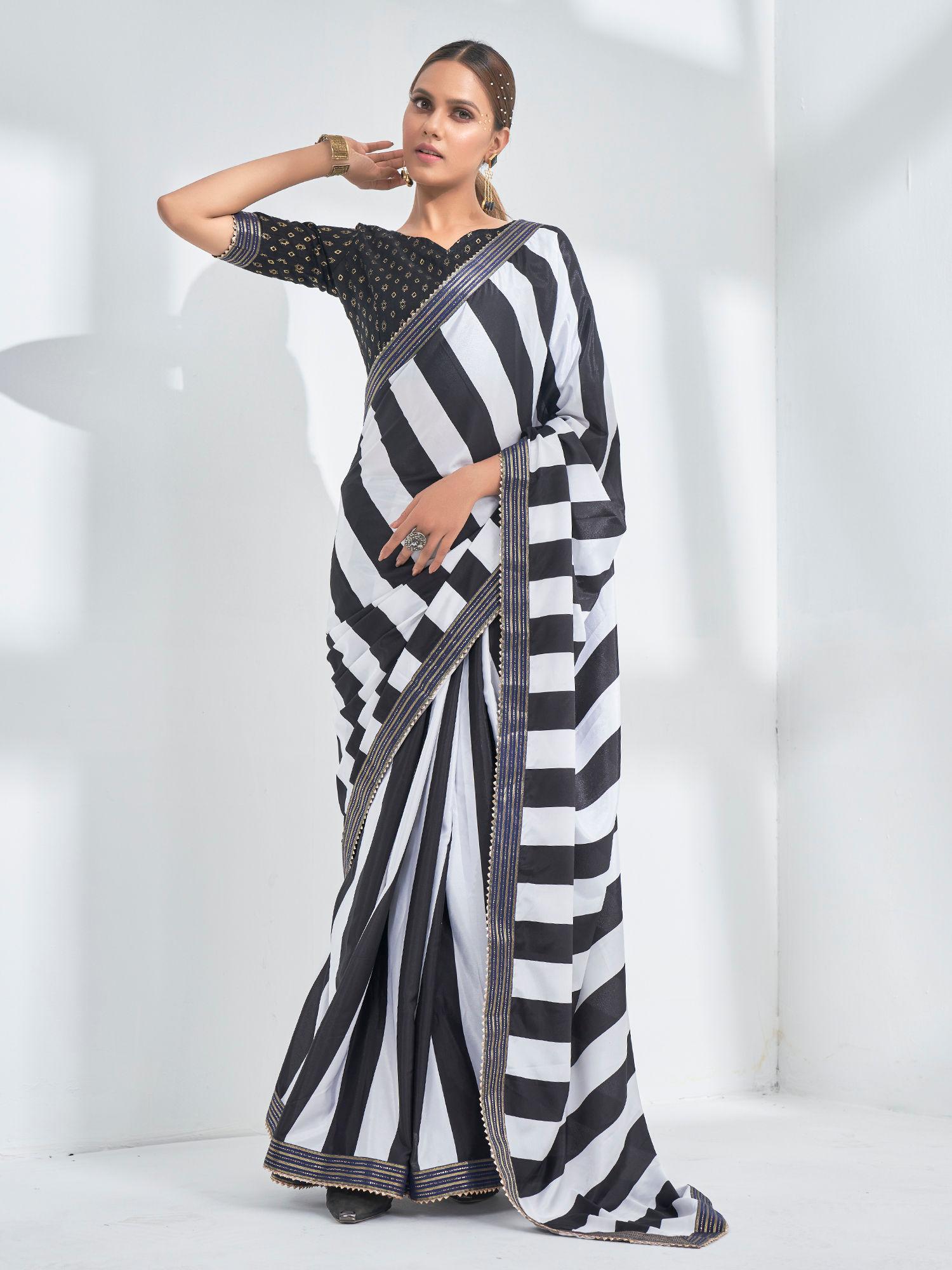 black viscose stripes gota party wear saree & unstitched blouse