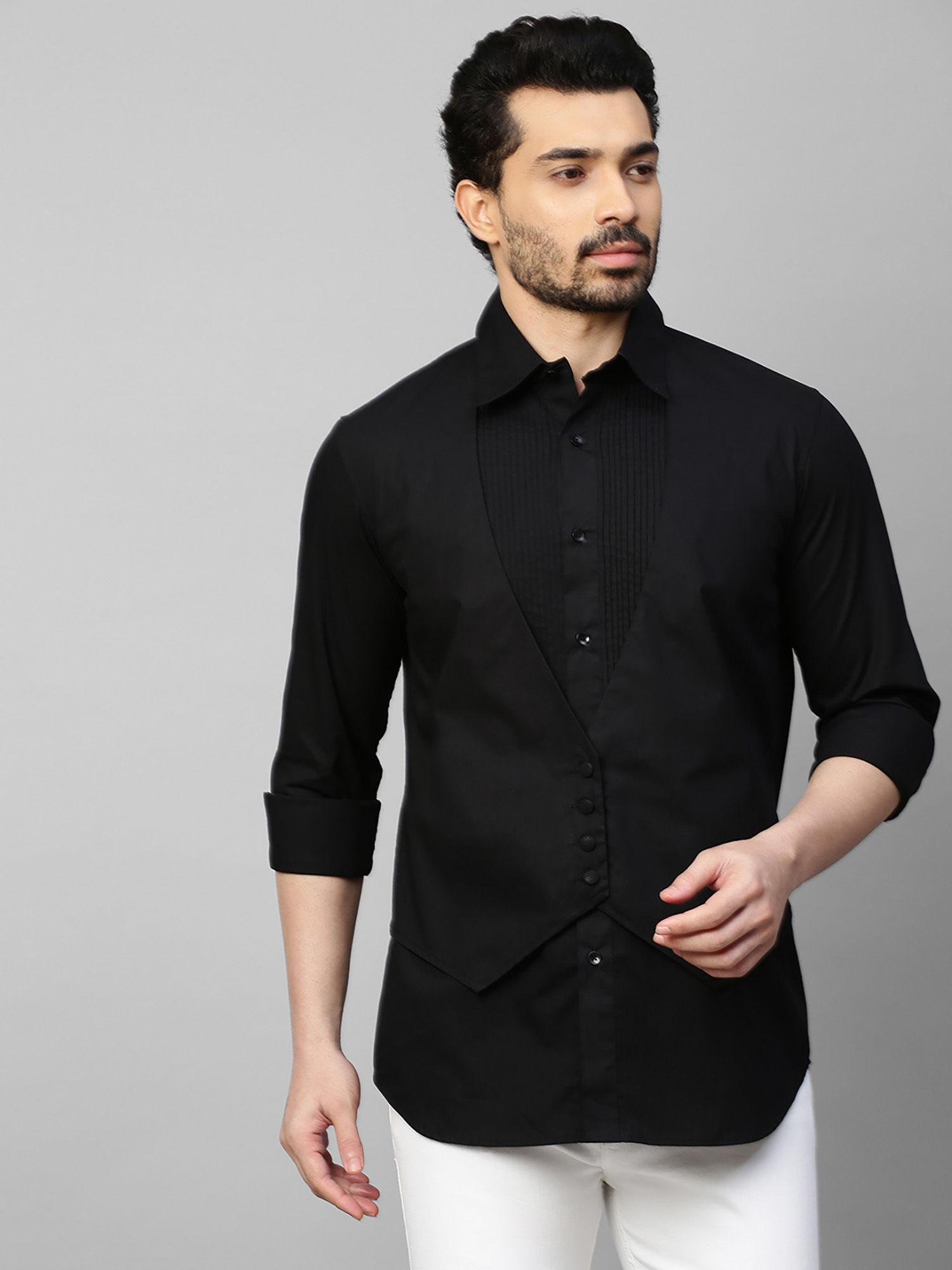 black waistcoat feature shirt pintucks and 4 self buttons