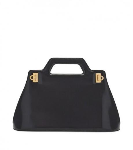 black wanda leather top-hndle bag