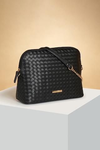 black weaved casual pu women cross body bag