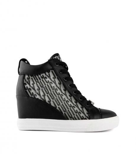 black wedge lace up sneakers