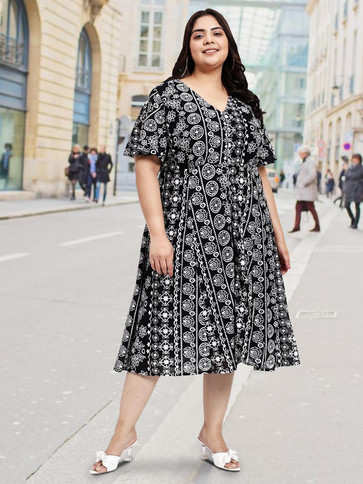 black white plus size burntout midi dress