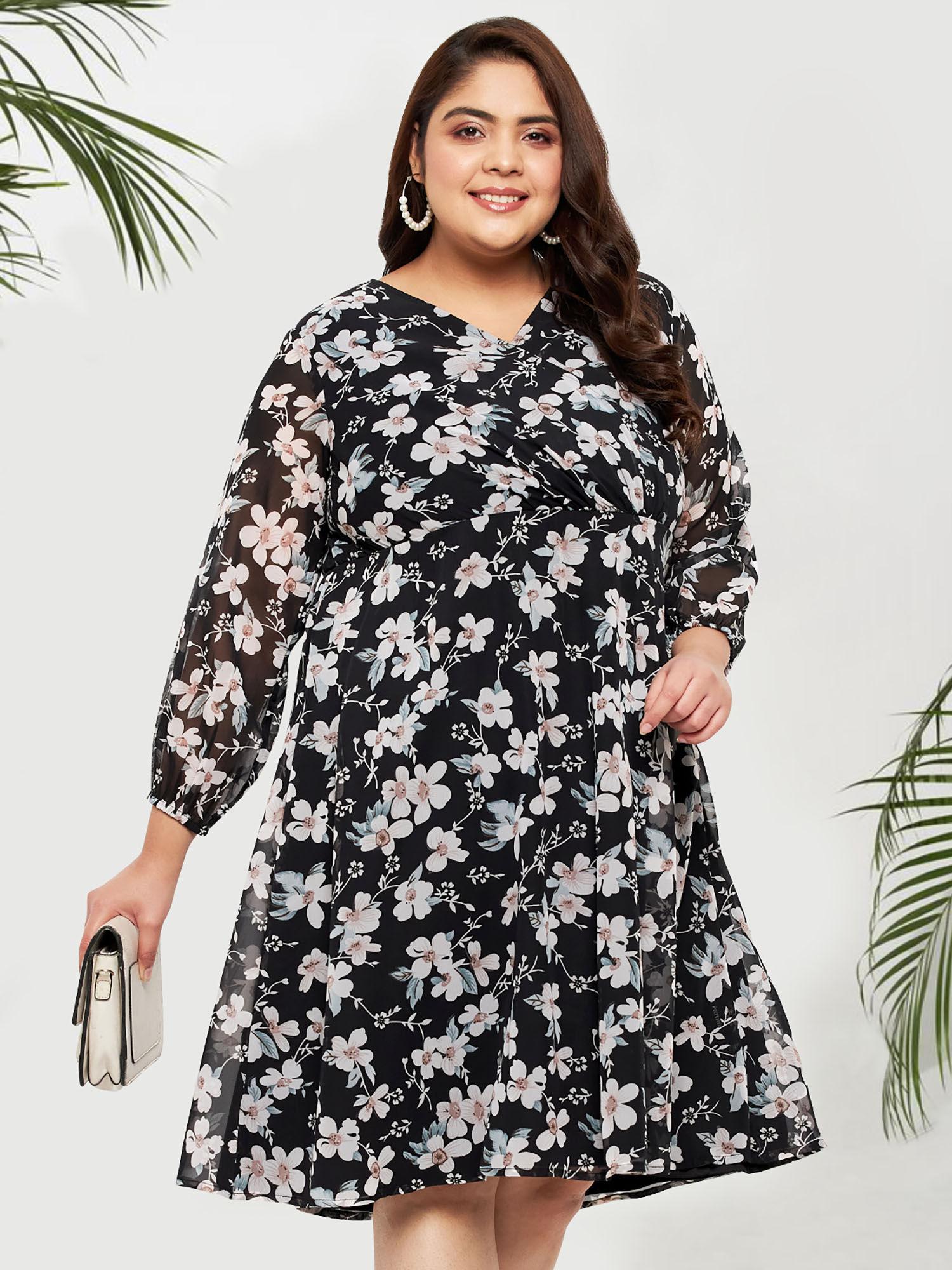 black white plus size curve floral dress