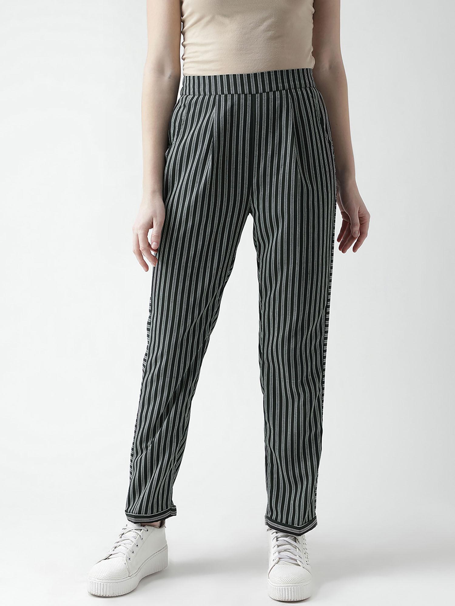 black white striped regular fit trouser