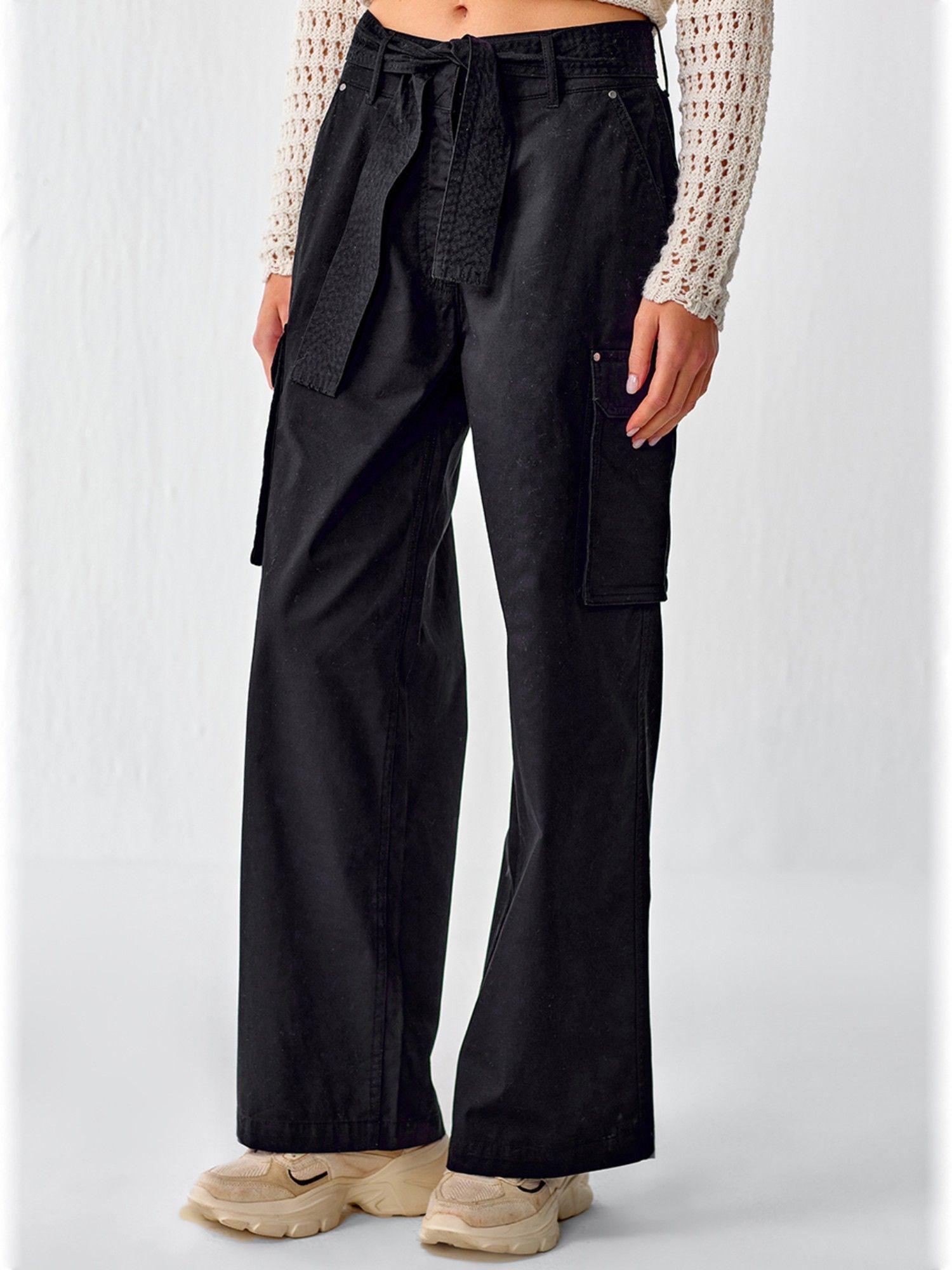 black wide leg cargo trouser with belt (set of 2)