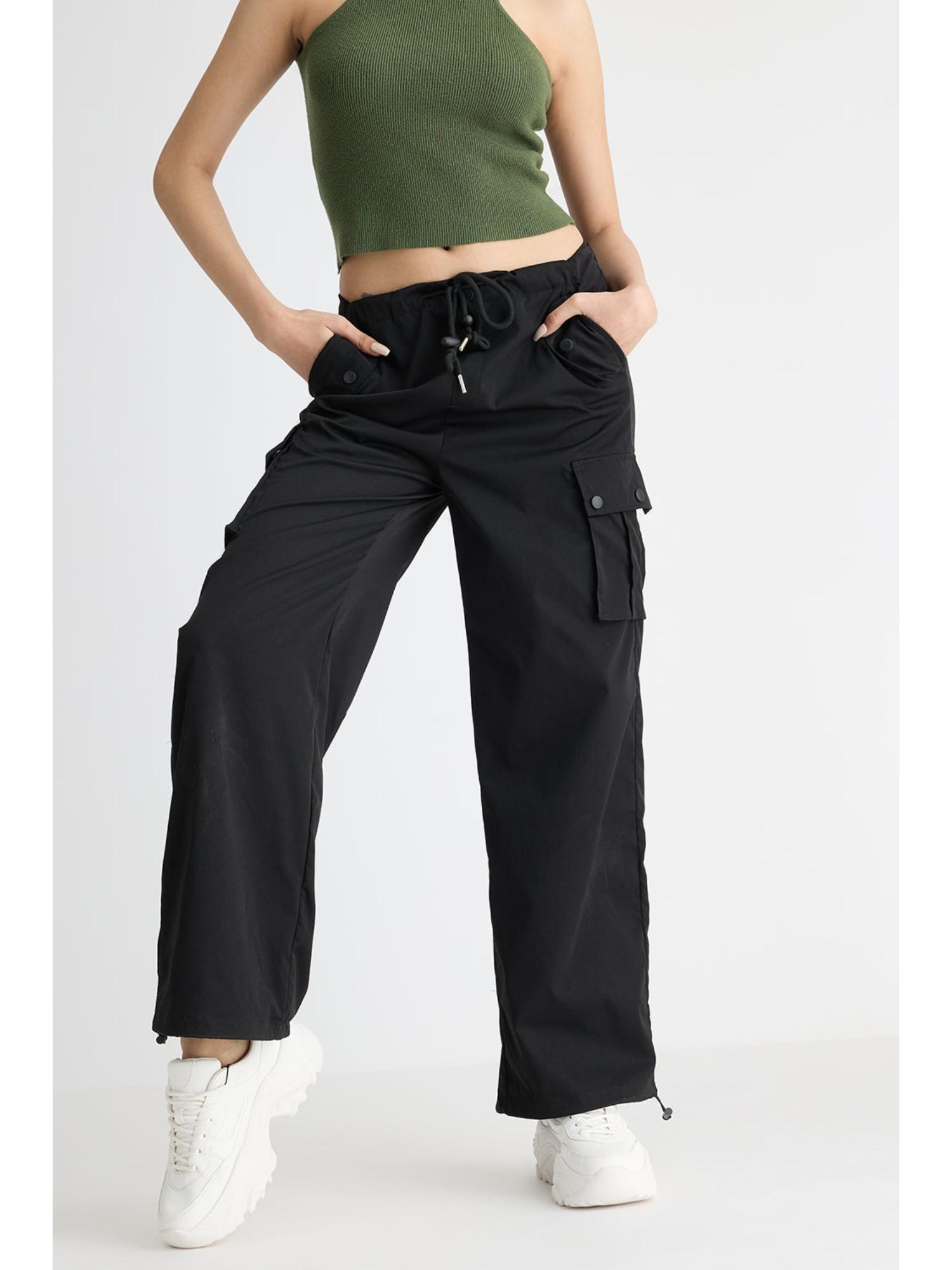 black wide leg cargo trouser