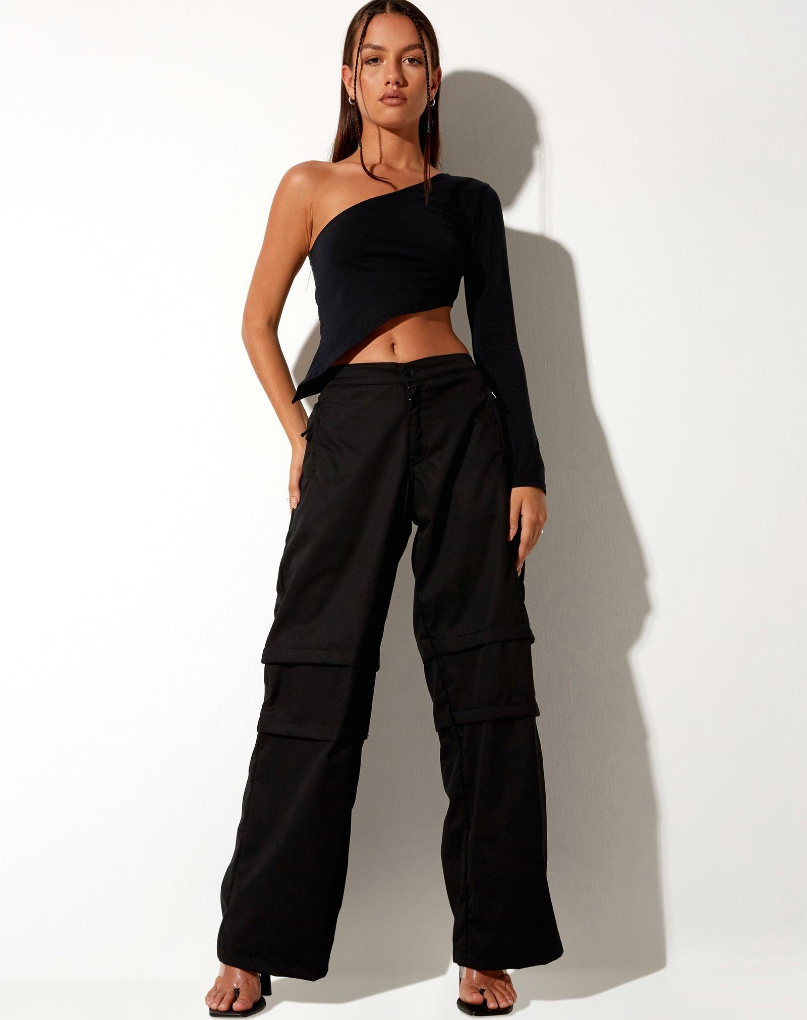 black wide leg trouser in drill