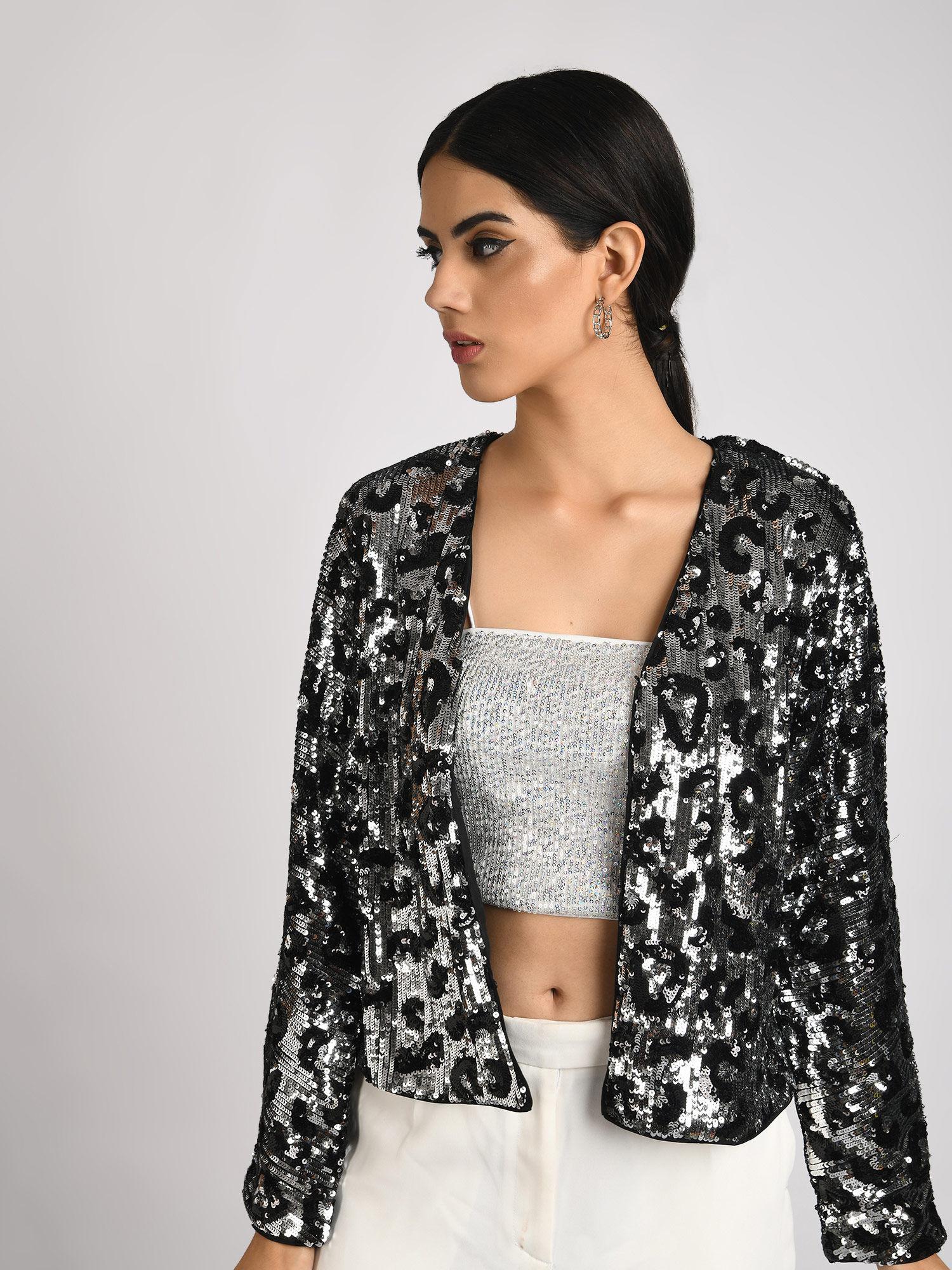 black wild print sequins jacket