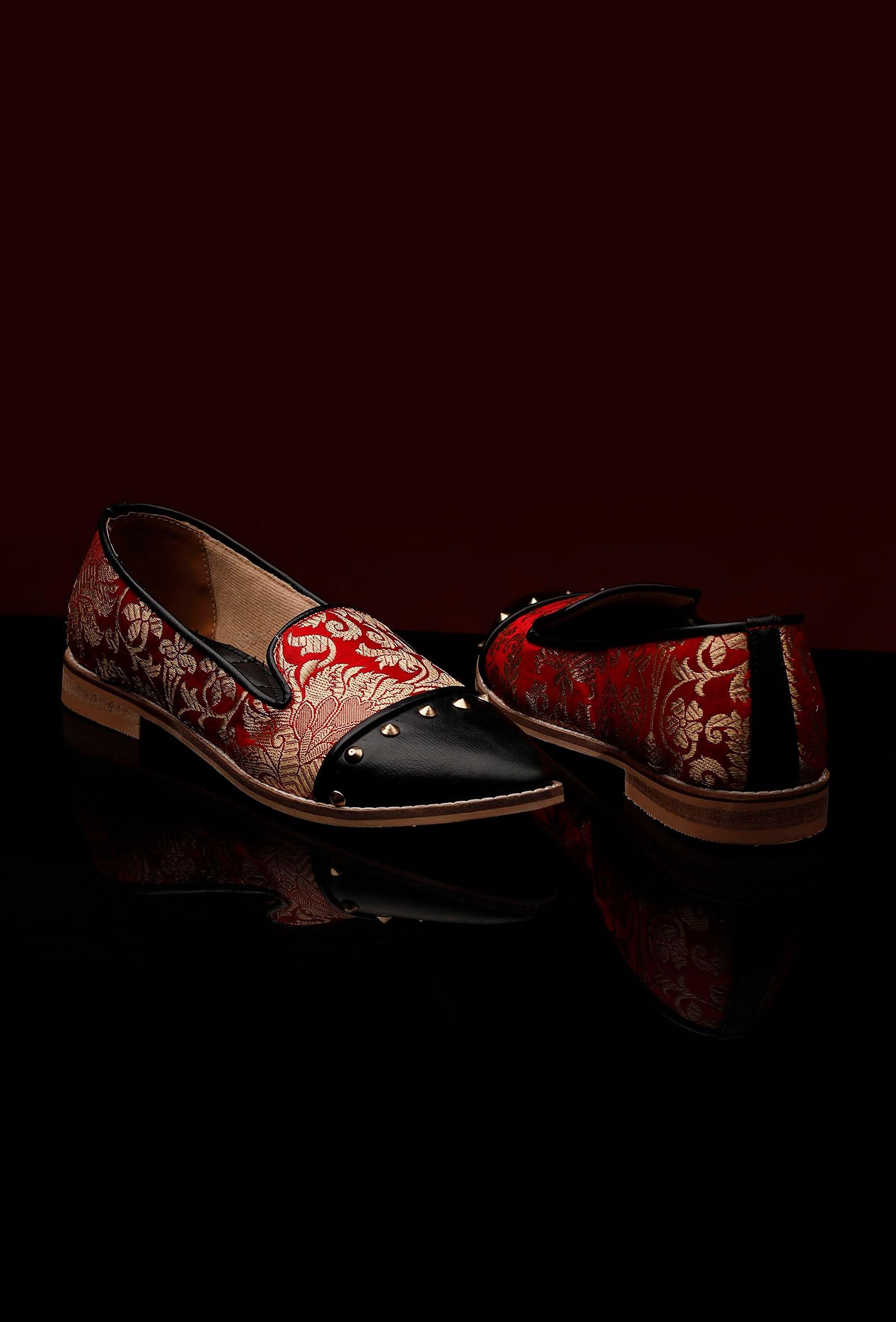 black with red brocade loafers