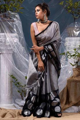 black with silver zari work tissue silk saree and jacquard woven traditional design in borders with blouse piece - black
