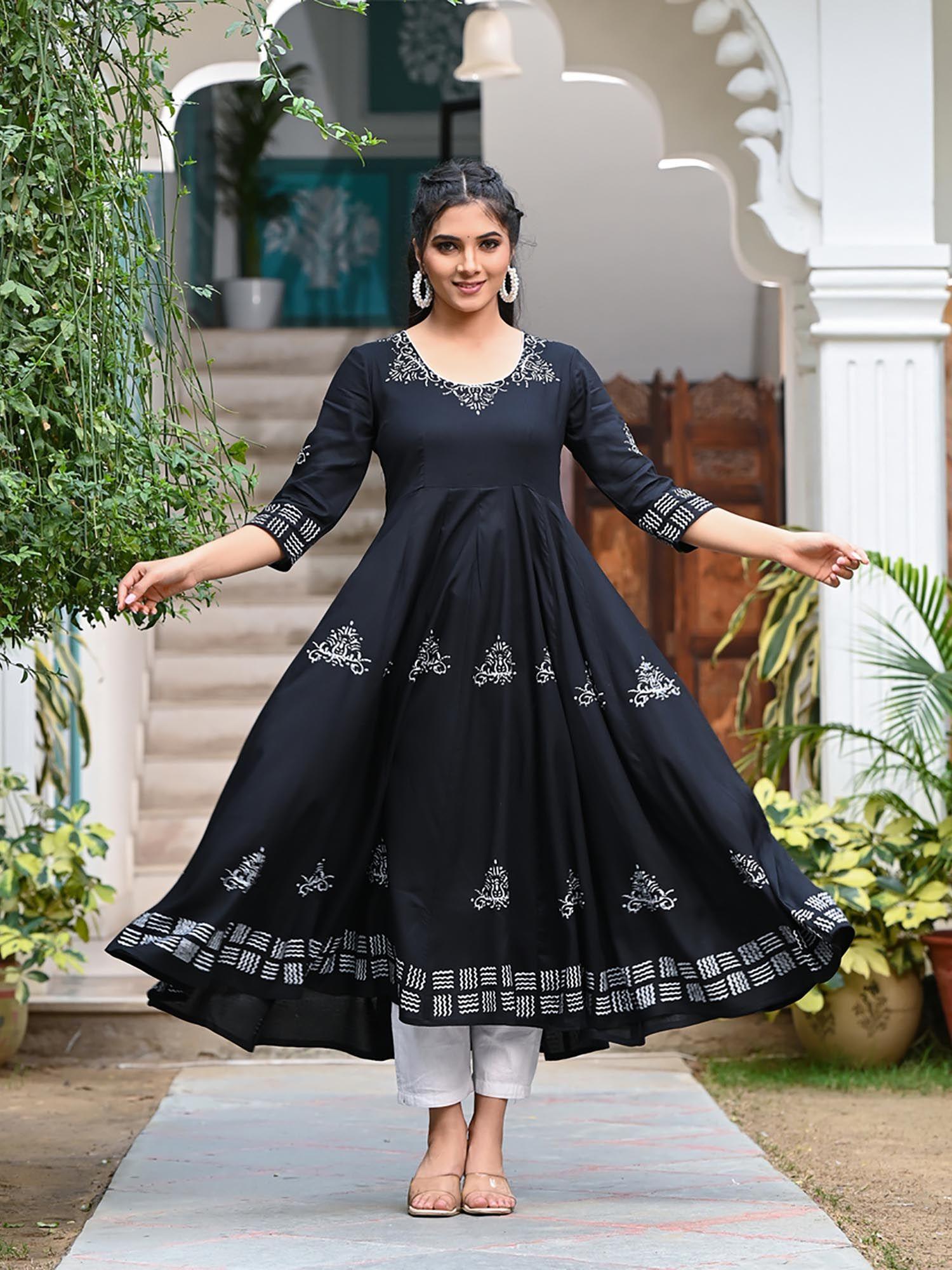 black women block printed anarkali kurta