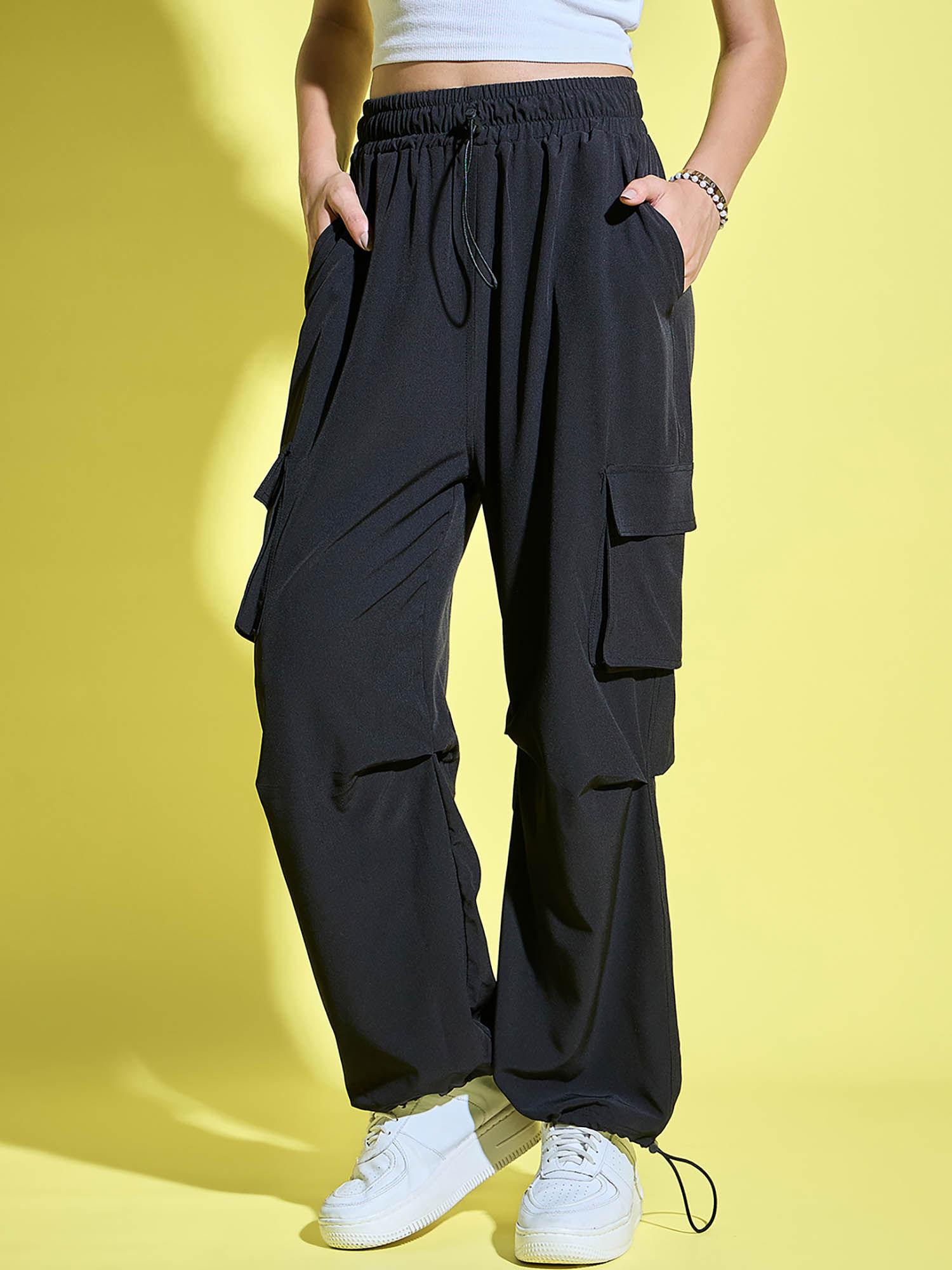 black women loose fit parachute high waist cargo pant