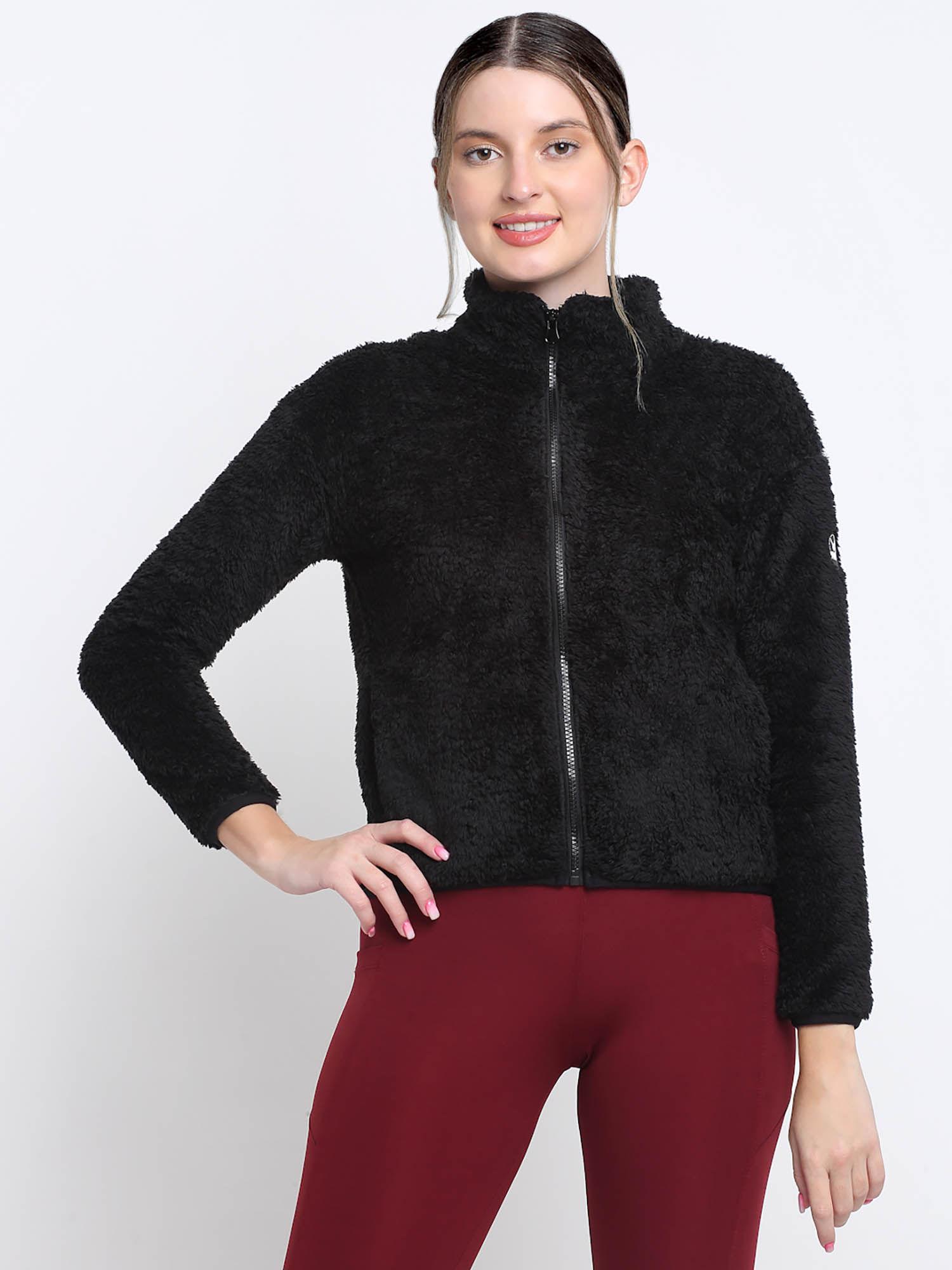 black womens double sherpa jacket