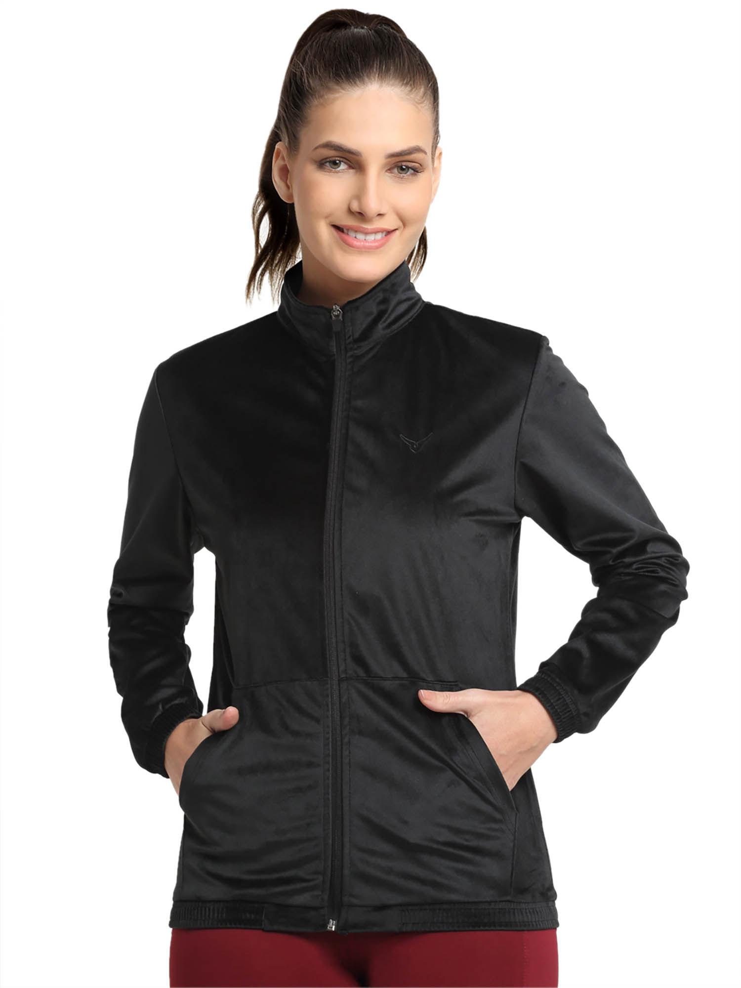 black womens velour full zip jacket